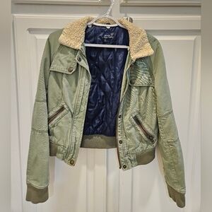 American Eagle Olive Bomber Jacket with Shearling Collar - Size Small